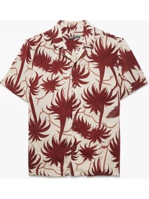 Koton Kısa Kollu Regular Fit Devrik Yaka Viskon Palmiye Desenli Yazlık Gömlek