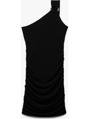 Koton Astarlı Aksesuar Detaylı Slim Fit Drapeli Mini Tek Omuz Elbise