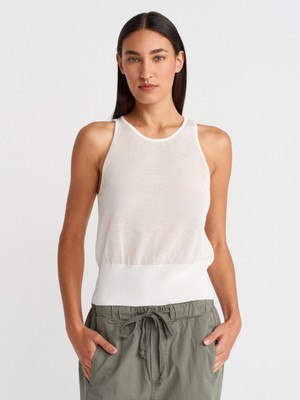 10766 Bisiklet Yaka Ince Triko Bluz-Ekru