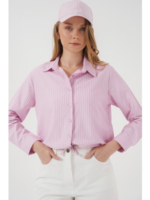 Deridün Yıldız Shoes 20276 Uzun Kol Çizgili Gömlek - Pembe