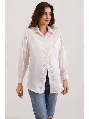 Deridün Yıldız Shoes 3985 Oversize Saten Gömlek - Bej