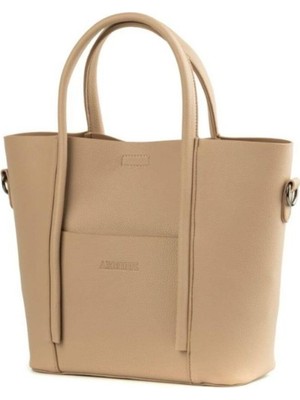 Modern Şık Tasarım Geniş Iç Hacim Kadın Omuz Çantası Vizon