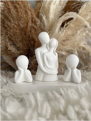 Dekoratif 2 Çocuklu Sarılan Aile Obje Biblo Seti