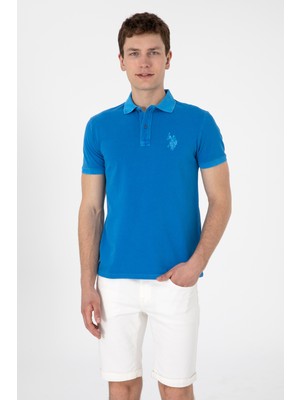 U.S. Polo Assn. Erkek Slim Fit Polo Yaka Kobalt Yıkamalı Basic Tişört 50305995-VR077