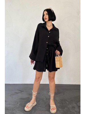 Deridün Yıldız Shoes Siyah Gömlek ve Müslin Şort Takım
