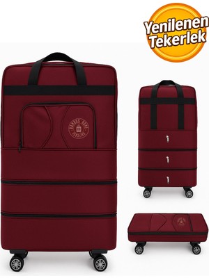 Bambus Home Premium Genişleyebilir 3 Körüklü Fermuarlı Tekerlekli El Valizi-Dev Boy Çanta