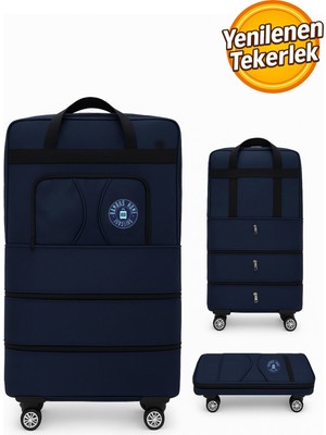 Bambus Home Premium Genişleyebilir 3 Körüklü Fermuarlı Tekerlekli El Valizi-Dev Boy Çanta