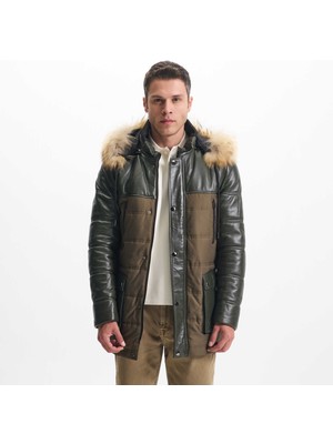 Tergan Yeşil Kürk-Deri Erkek Deri Kaban - E23KDM310457-Q4R