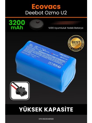 Robo-Mi Ecovacs Deebot Ozmo U2 3200mAh Robot Süpürge Bataryası - Sertifikalı Güvenlik, Gerçek Kapasite