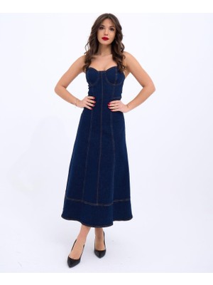 Deridün Yıldız Shoes 7090 Kot Elbise-Mavi