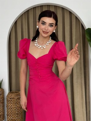 Deridün Yıldız Shoes Kare Yaka Düğmeli Elbise