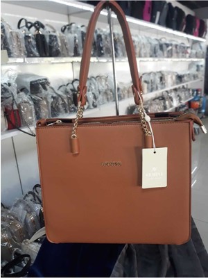 Modern Tasarım Fermuarlı Taba Düz El & Omuz Çantası