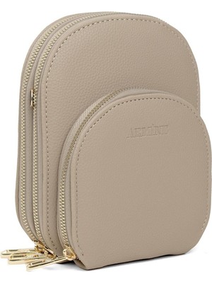 Günlük Şık Tasarım 3 Gözlü Fermuarlı Kadın Omuz Çantası Vizon