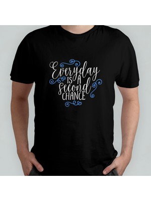 Pixxa Her Gün Ikinci Bir Şans Unisex %100 Pamuklu Bisiklet Yaka T-Shirt
