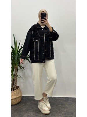 Suede Style Yaka Nakış Detaylı Kadın Kot Ceket Pamuk Denim Malzeme ile Rahat ve Şık Tasarım