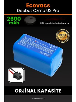 Robo-Mi Ecovacs Deebot Ozmo U2 Pro 2600mAh Robot Süpürge Bataryası - Sertifikalı Güvenlik, Gerçek Kapasite