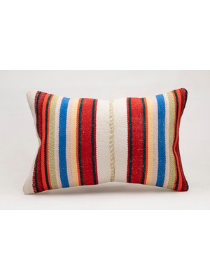 El Yapımı Kilimden Yapılmış Vintage Kırlent Kılıfı, Yün, 40X60 cm