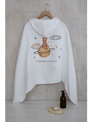 Tuğba Kuğu 4 Kat Müslin Kapüşonlu Havlu - For Baby - Yıldız Tutan Ayı