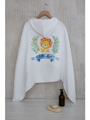 Tuğba Kuğu 4 Kat Müslin Kapüşonlu Havlu - For Baby Serisi - Safari Aslan