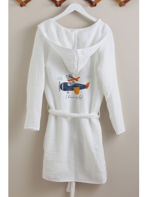 Tuğba Kuğu 4 Kat Müslin Bornoz - Young Serisi - Uçakta Kırmızı Atkılı Ayıcık