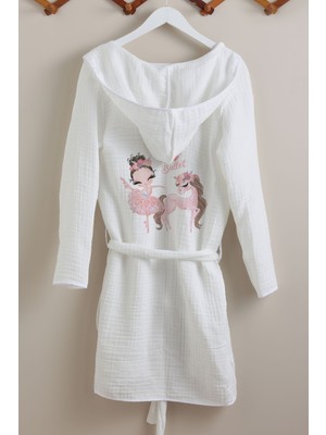 Tuğba Kuğu 4 Kat Müslin Bornoz - For Baby Serisi - Pembe Tütülü Balerin ve Unicorn