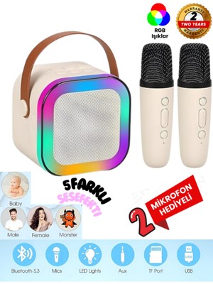 Teknoloji Gelsin Çift Karaoke Mikrofonlu Kablosuz Bluetooth Hoparlör 5 Ses Efektli Rgb Hd Stereo Ses Usb/Sd/Fm