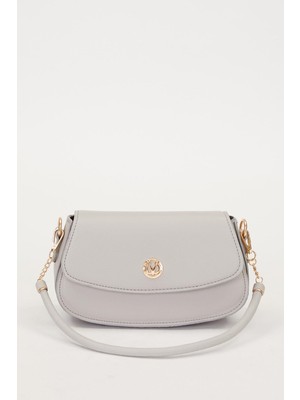 A.gri Oval Zincir Detay Omuz Çantası