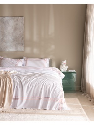 Madame Coco Holly King Size %100 Pamuk Çarşaflı Nevresim Takımı - Beyaz/Turuncu