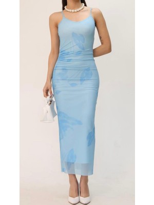 Rose Tml Giyim Kadın Sarı Ayarlanabilir Askılı Tül Elbise