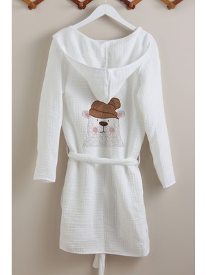 Tuğba Kuğu 4 Kat Müslin Bornoz - Young Serisi - Kahverengi Şapkalı Kutup Ayısı