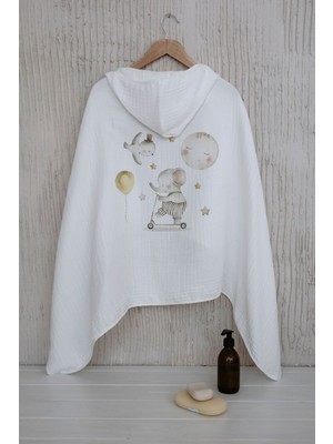 Tuğba Kuğu 4 Kat Müslin Kapüşonlu Havlu - Little Baby Serisi - Filin Düşleri