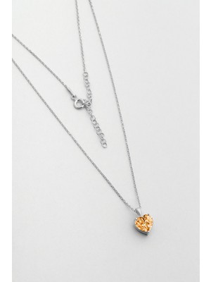 Gizemli Kalp 18 Ayar Beyaz Altın Kaplama 45 cm Gümüş Kolye
