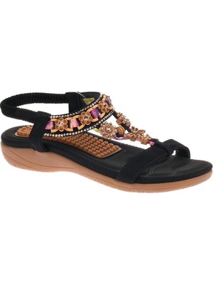 Voyager - 9639 | Kadın Hakiki Deri Ortopedik Sandalet - Siyah - 40