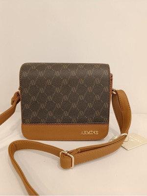 Modern Tasarım Kapaklı Kahverengi Noktalı Kadın Omuz Kol Çantası