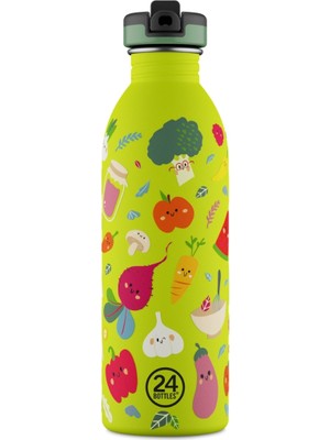 Kids Bottle Veggie Friends Pipetli Paslanmaz Çelik Çocuk Su Matarası 500 ml