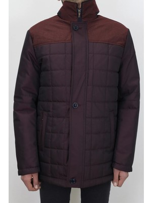 New Moon Fistan Store Erkek Bordo Rahat Kesim Hakim Yaka Fermuar ve Düğme Kapamalı Kışlık Mont