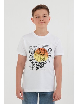 %100 Pamuk Waves Sunset Baskılı Erkek Çocuk Tişört