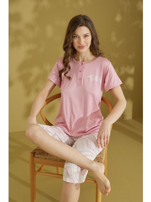 Çizgi Desenli Kısa Kollu  Kapri Pijama Takımı