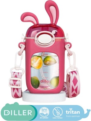 Serenity Haven 400ML Yeni Koleksiyon Sevimli Tavşanlar Kulaklı Askılı Pipetli Tritan Çocuk Su Matarası