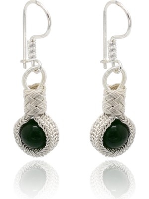 Zümrüt Taşlı 1000 Ayar Kazaziye Gümüş Kadın Küpe 201024185