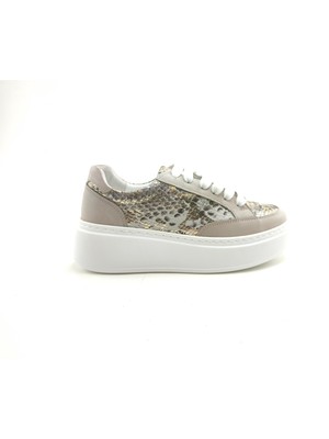 Ortoplus Deri Ortopedik Sneaker Kadın Ayakkabı EL217 VİZON YILAN