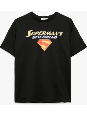 Koton Superman Lisanslı Kısa Kollu Bisiklet Yaka Baskılı Oversize Tişört