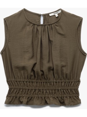 Koton Viskon Kumaş Büzgülü Gipeli Bisiklet Yaka Kolsuz Bluz