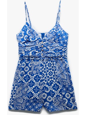 Koton V Yaka Ip Askılı Düğmeli Viskon Mini Şortlu Tulum