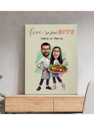 Bk Gift Kişiye Özel Aşçı Çift Karikatürlü Kanvas Tablo-1 (50X70), Sevgiliye Hediye, Sevgililer Günü Hediyesi