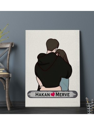 Bk Gift Kişiye Özel Sarılan Sevgili Tasarımlı Kanvas Tablo-1 (70X100), Sevgiliye Hediye, Sevgililer Günü Hediyesi