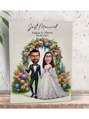 Bk Gift Kişiye Özel Evleniyoruz Karikatürlü Kanvas Tablo-1 (15X20), Sevgiliye Hediye, Sevgililer Günü Hediyesi