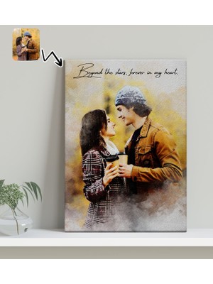 Bk Gift Kişiye Özel Sulu Boya Tasarımlı Kanvas Tablo-1 (30X50), Sevgiliye Hediye, Sevgililer Günü Hediyesi