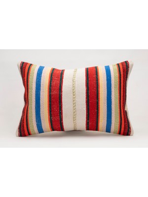 El Yapımı Kilimden Yapılmış Vintage Kırlent Kılıfı, Yün, 40X60 cm