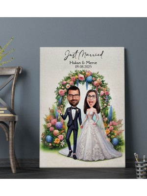 Bk Gift Kişiye Özel Evleniyoruz Karikatürlü Kanvas Tablo-1 (70X100), Sevgiliye Hediye, Sevgililer Günü Hediyesi